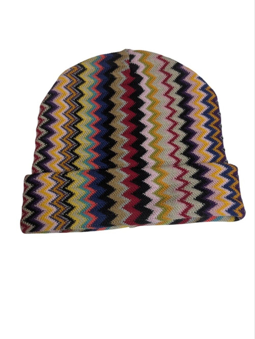 Missoni Multicolor Aztec Wool Blend Zigzag Knit Beanie Hat